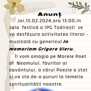 Serată literar-muzicală In memoriam Grigore Vieru
